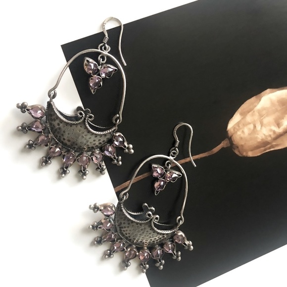 Vintage Jewelry - Vintage Sterling Silver Artisan Bohemian Boho Indian Earrings